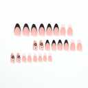 2 x 24 Pcs Press on Nails Short Almond - ZIFANHU Black White French Fake Nails Press ons Nail Art Tip Full Cover Acrylic Pink False Nails with Cute Flower Glod Lines Design Glue on Nails for Women