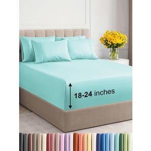 Extra Deep Queen Sheet Set - 6 Piece Breathable & Cooling Sheets - Hotel Luxury Bedding Set with 18-24 Inch Extra Deep Pockets - Easy Fit - Super Soft, Wrinkle Free and Comfy - Spa Blue, Queen Size