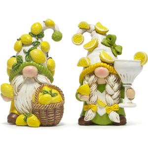 Hodao 2PCS Lemon Gnome Figurine Set - Lemon-Themed Gnome Indoor Home Decor for Summer - Small Decorative Gnomes for Kitchen, Living Room, or Shelf - Cute Lemon Gnome Ornament Set