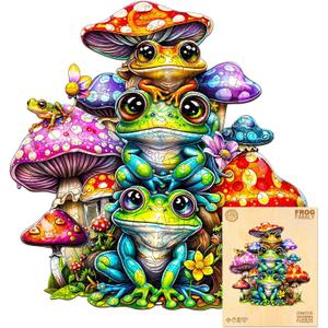 Wooden Puzzles for Adults, Frog Jigsaw Puzzles with Wood Puzzle Box, Birthday Gift for Family & Friends, Wooden Puzzles Games (M-11.4 * 10.9in 190pcs)