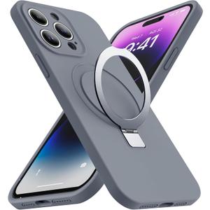 SKYLMW Designed for iPhone 15 Pro Max Case with Magnetic Invisible Stand Compatible with Mag-Safe Military Drop Tested Shockproof Silicone Phone Cases for Women Men 6.7'', Grey