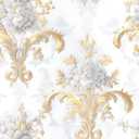REDAMANCY White Golden Yellow Damask Vintage Peel and Stick Wallpaper Stick on Contact Paper Vintage Wall Paper Easy Peel Off for nightstand Drawer Cabinet Renter
