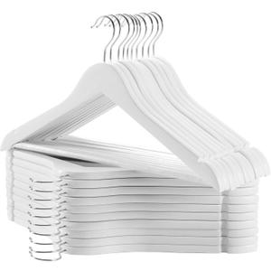 TECHMILLY Solid Natural Wooden Coat Hangers, 20 Pack Heavy Duty Smooth Finish Suit Hangers with Non-Slip Pant Bar, Precisely Cut Notches & Chrome Swivel Hook for Closet, Wardrobe