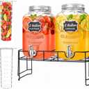 Lifewit 2 Gallon Glass Drink Dispenser with Stand & Fruit Infuser 2 Pcs | Leak-Proof Spigot, Stainless Steel Lid, Large Beverage Container for Juice, Sun Tea Jar, Pitcher for Lemonade & Mimosa bar