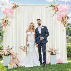 10ft x 10ft Ivory Backdrop Curtain for Wedding Ivory Wrinkle Free Backdrop Drapes Panels for Parties Baby Shower Bridal Shower Birthday Photo Photography Polyester Fabric Background Decoration