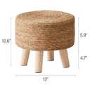 Cpintltr Foot Stool Natural Seagrass Hand Weave Poufs Round Ottoman for Couch Desk Soft Step Stool Padded Foot Rest with Non-Skid Pine Legs for Hallway Office Lounge Natural