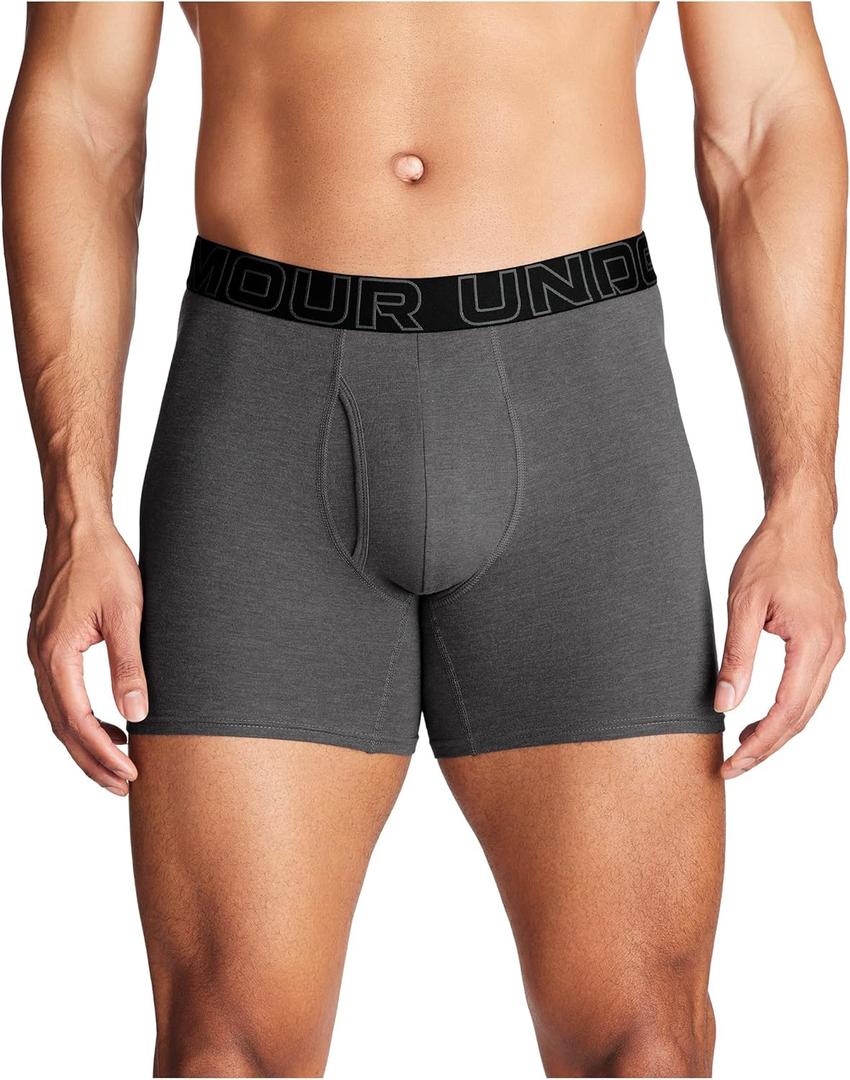 Under Armour Men's 3-Pack Performance Cotton Boxer Brief, 6" Inseam, All-Day Comfort & Ultra-Soft (Castlerock Heather - Core) Under Armour Men's 3-Pack Performance Cotton Boxer Brief, 6" Inseam, All-Day Comfort & Ultra-Soft (Castlerock Heather - Core)