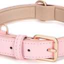 WHIPPY Leather Dog Collar for Small Medium Large Dog Adjustable Soft Breathable Leather Padded Puppy Collar with Alloy Buckle Heavy Duty Waterproof Classic Dog Pet Collar,Pink,S (S:15" - 19")
