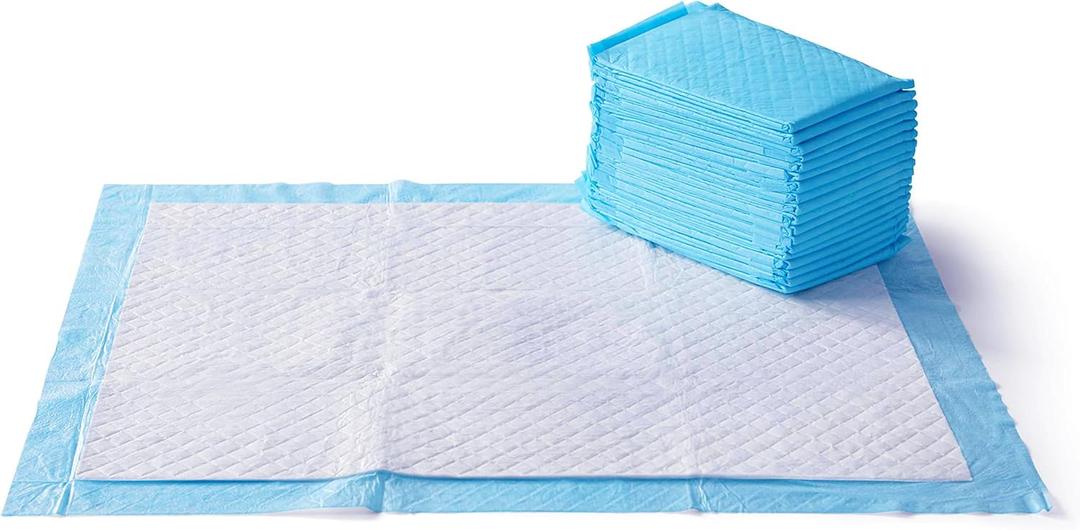 Basics Super Absorbent Dog and Puppy Potty Pads, LeakProof 5Layer Design with QuickDry Surface for Housebreaking, Heavy Duty Absorbency, XLarge, 28 x 34 Inch, Blue & White, 25 Pack