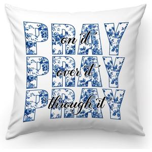 2 x KongMoTree Pink Coquette Bow Christian Pillows Covers, Christian Gifts for Women, Inspirational Bible Verse Pillow Covers, Flannel Pillow Cases Decor for Couch Bedroom Prayer Room - Pray Blue Floral