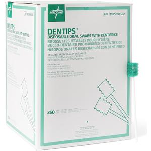 Medline Dentips Disposable Oral Swabsticks, Adult Mint Dentifrice-Treated, Green, 250 Count