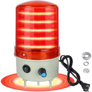 Industrial Warning Light LED Rotating 110V-120V AC Red for Public Emergency Alarms Indoor/Outdoor Safety Siren with Volume Adjustment and Buzzer