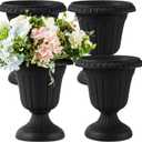 Zhehao 4 Pcs Plastic Urn Planter 10 x 11.5 Inch Black Classic Flower Pots Front Porch Planters Indoor Outdoor Planters with Pedestal for Wedding Party Bridal Shower Garden Patio Home Decor