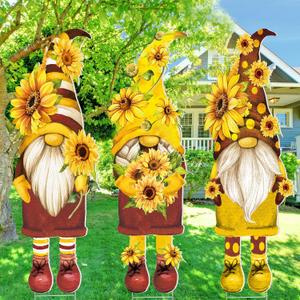 Beeveer 3 Pcs Summer Sunflower Gnome Yard Signs with Stake 32" x 10" Sunflower Gnome Outdoor Lawn Decorations Waterproof Welcome Summer Party Yard Signs for Home Garden Outdoor Pathway Supplies