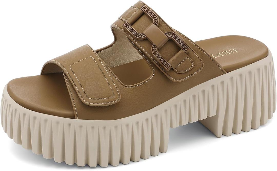 UBFEN Womens Chunky Wedge Platform Sandals Adjustable Double-Strap Square | Toed Open-Toe Style Suitable for Outdoor Casual Wear