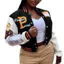 NIFTRIRY Varsity Jacket Women Patch Casual Jacket Cropped Jacket Leather Jacket Women Festival Outfits for Women M