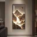 Framed Large Modern Mountain Wall Art for Living Room, Vertical Gold Bright Style Artwork for Walls, Luxury Landscape Scenery Painting Print for Entryway Hallway Stair Home Office Wall Decor, 30x60 In