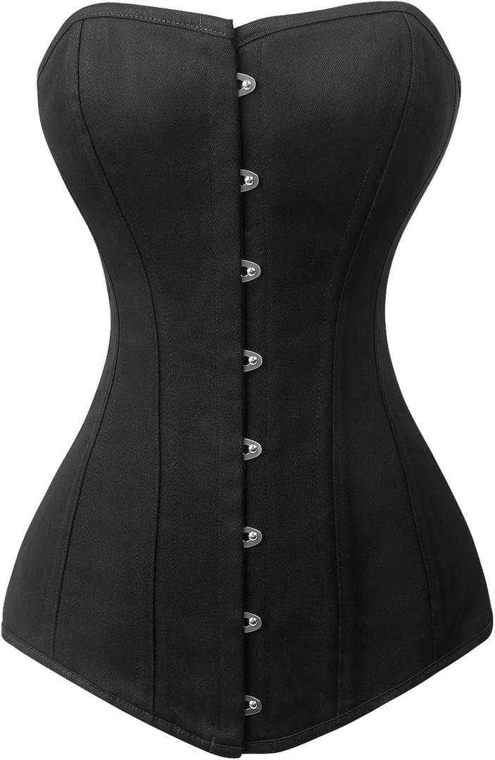 Charmian Women's 26 Steel Boned Cotton Long Torso Hourglass Body Shaper Corset (X-Large, Black)
