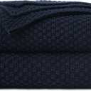 Longhui bedding Dark Navy Blue Knitted Throw Blanket for Couch, Soft, Cozy Machine Washable 100% Cotton Sofa Knit Blankets, Heavy 4.0lb Weight, 60 x 80 Inches, Dark Navy Blue Color.