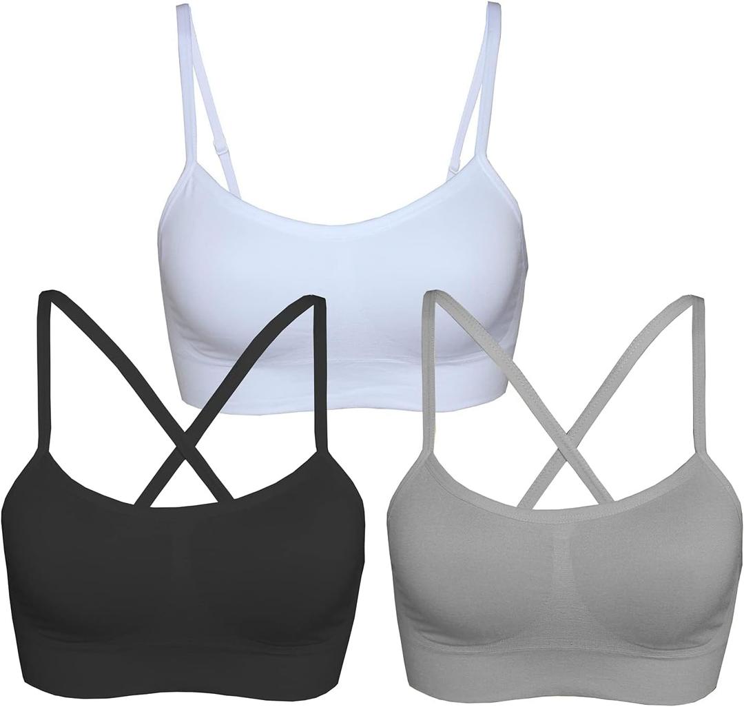 AKAMC Women's Cross Back Sport Bras,Adjustable Straps Padded Criss Cross Cropped Bras for Yoga Workout Fitness (Large, 3pack-yq-hbb)