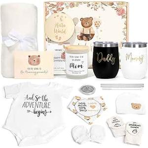 15-Piece New Parent Gift Set for Pregnancy & Postpartum – Care Essentials for Parents, Gift Box with Apparel, Keepsake & Adult Drinkware (White)
