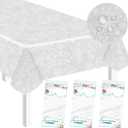 SietDESEO 3 Pack Plastic Lace Tablecloths for Rectangle Tables, 54 x 108 inches, Waterproof Disposable Table Covers for Wedding, Party, Birthday, Camping, White, 10 Seating Capacity