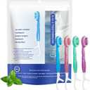 Mini Disposable Toothbrushes with Toothpaste 26 pcs 5 in 1 Travel Portable Toothbrush with Toothpaste + Tongue Scraper + Picks+Floss Travel Case (Mix 5 Flavors, 26)