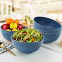 Large Soup Bowl 60 OZ, Wheat Straw Bowl Set of 6, Large Plastic Bowls Rusable, Microwave Safe Big Bowl for Fruit, Salad, Popcorn, Serving Bowls for Kitchen, Picnic, RV - Bule (Blue)