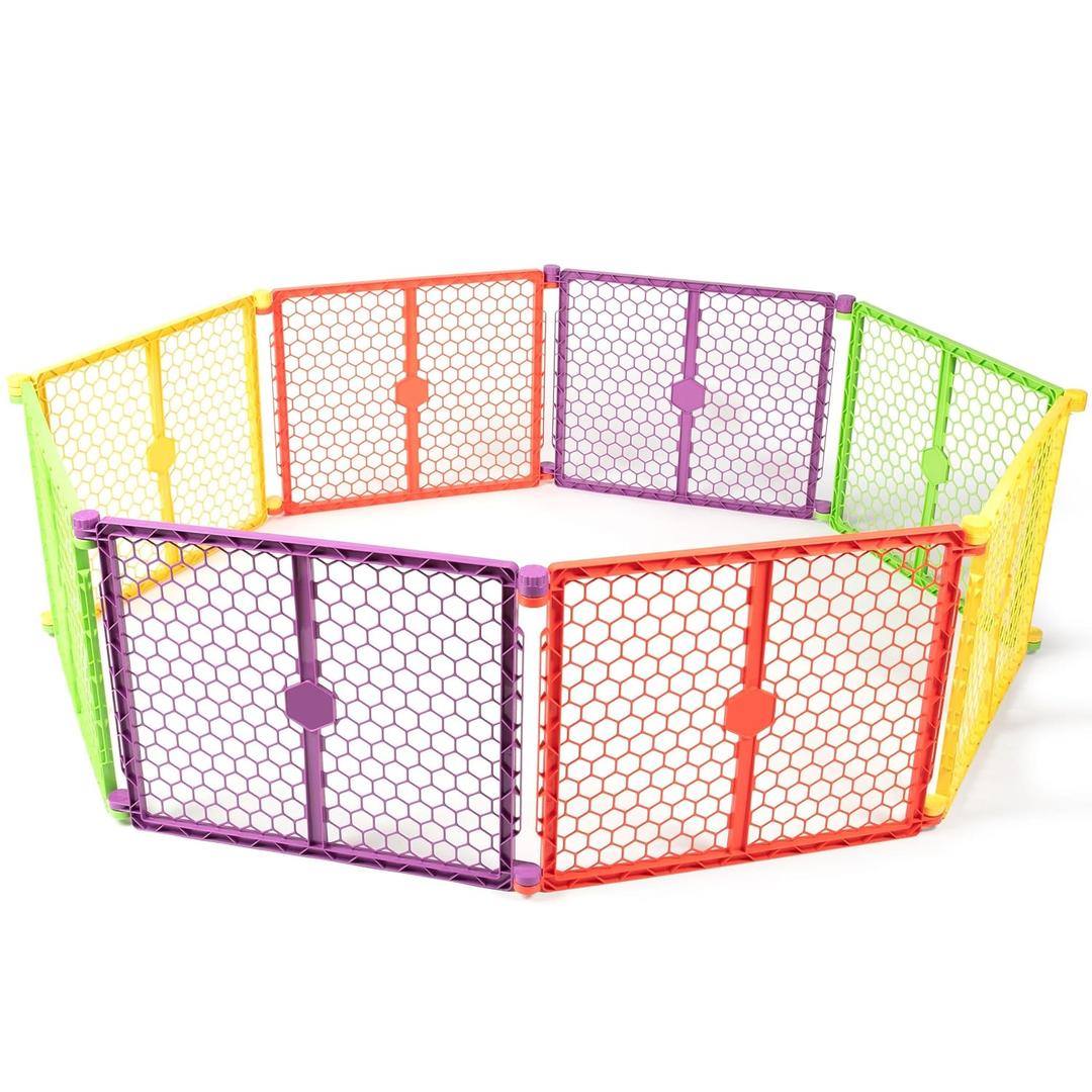 Regalo Safety 260" Super Wide Baby Gate & 8-Panel Playpen, 2-in-1 Convertible Baby Play Yard, Large Foldable Play Pen for Babies, Toddlers & Pets, Includes Wall Mount Kit, Multi-Colored