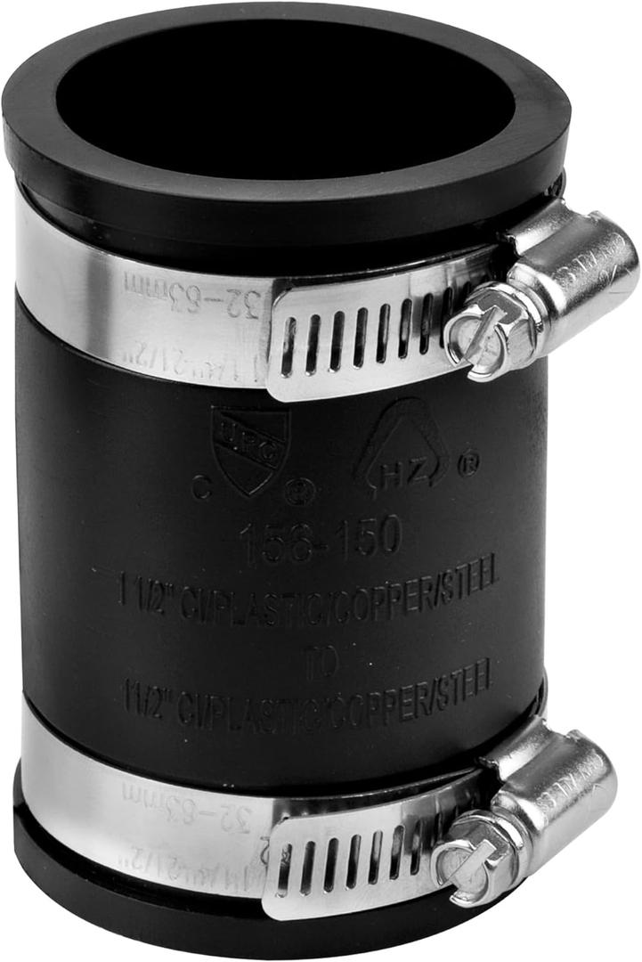 Flexible PVC Pipe Coupling Connector Replacement, for 1-1/2" Nominal Pipes, 1.9" ID Flexible PVC Condensate Pipe Coupling with Stainless Steel Hose Clamps, Schedule 40 Pipes Connector