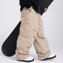 SNOWVERB Baggy Cargo Snowboard Pants Waterproof Ski Pants Loose Fit Streetwear Snow Pants Warm Winter Snow Pants Men Women (Khaki)