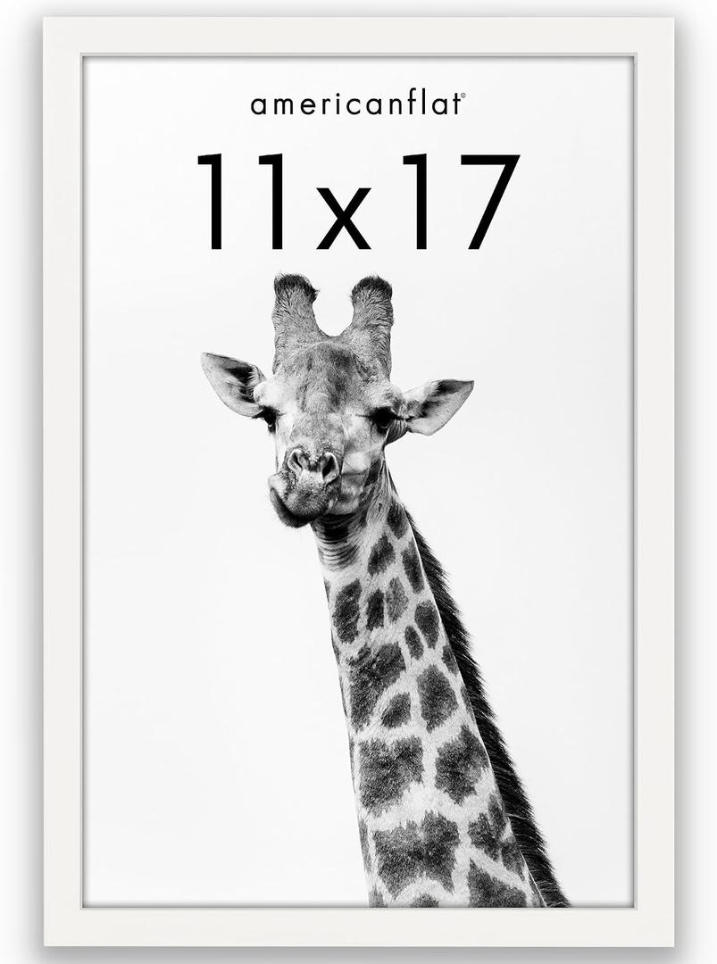 Americanflat 11x17 Picture Frame with Polished Plexiglass - Soho Collection - Gallery Style Deep Molding Picture Frames for Wall Display - White
