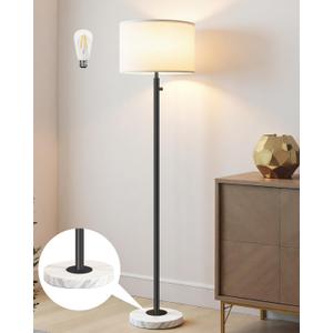 Floor Lamps for Living RoomLED Bulb Included,Dimmable Floor Lamp with Linen Shade,Modern Standing Lamp with Marble Base,Tall Floor Lamp for Bedroom,Nursery,Reading & Office,Black
