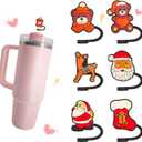 6pcs Santa Claus Stanley Cup Straw Cover Stanley Straw Topper Cup Accessories Cup 40 Oz (Black C3)