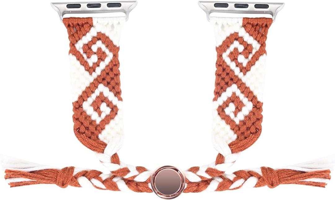 Euler 2th Generation Cotton Woven Watch Band for Apple Watch Series 9 8 7 6 SE(LH-White-Coffe, 38/40/41mm)