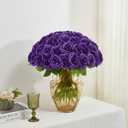 50pcs Purple Roses Artificial Flowers Bulk,Fake Roses Silk Flower with Stems Realistic Flowers for Wedding Centerpiece Home Party Decor