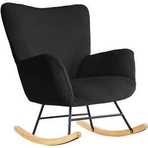 Nursery Rocking Chair Cover, Jacquard Stretch Cover for Nursery Rocking Chair Teddy Upholstered Glider Rocker, Rocking Accent Armchair Slipcover for Living Room Bedroom Offices,Black,Only Cover