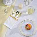 Goodluck 400 PCS Gold Plastic Silverware with Pocket Napkins for 100 Guests, Heavy Duty Disposable Cutlery Set & Linen Feel Napkins, Plastic Flatware with Guest Towels for Wedding, Party and Catering
