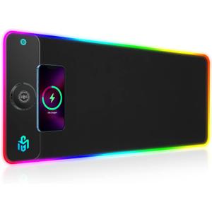 GIM RGB Gaming Mouse Pad with 15W Wireless Charging, LED Mouse Pad with 10 Light Modes, Extra Large Mousepad 800x300x4MM, Non-Slip Rubber Base Computer Keyboard Mat for Gaming, Desk (Black)