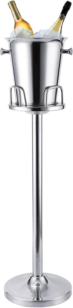 Silver Ice Bucket with Stand, large Champagne Ice Bucket 1.32 gal, Stainless Steel Ice Bucket, 3Ft Tall Ice Bucket for Cocktail Bar Parties