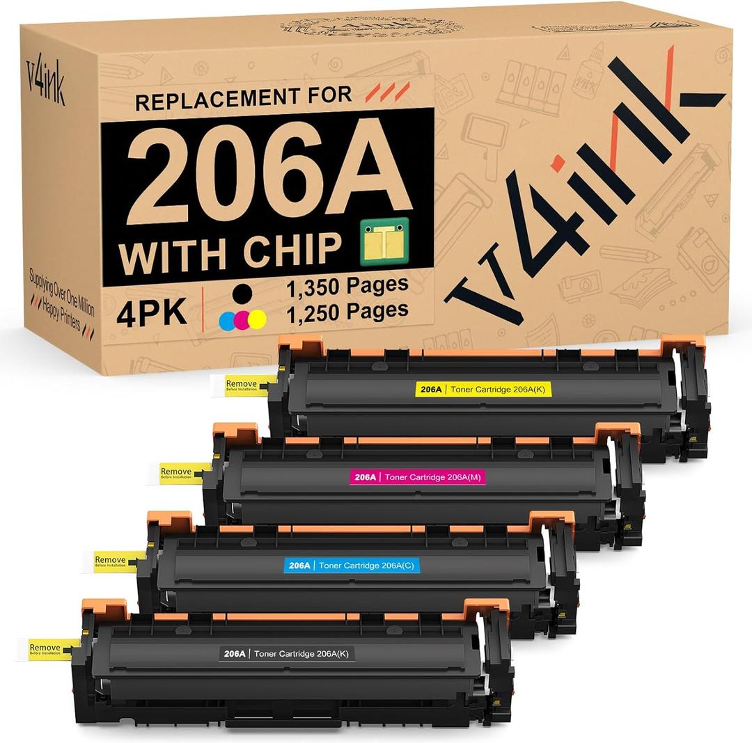 206A Toner Cartridge 4 Pack (Latest Upgraded Chip) Compatible Replacement for HP 206A 206X W2110A W2111A W2113A W2112A use with HP Color Pro M255 M255dw MFP M283fdw M283cdw M283 M282nw Printer
