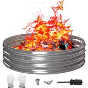 48 Inch Outdoor Fire Pit Ring, Round Galvanized Portable Fire Pit for Camping, Metal Steel Bonfire Fire Ring for Outside, Backyard (4FT)