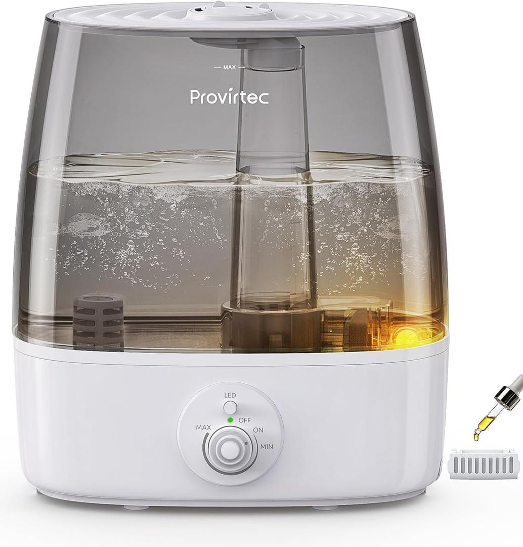 Provirtec 6.5L Stay Clean Tank Humidifier for Large Room, Low Maintenance, Top Fill Design, Ultra Quiet 65H Runtime, Cool Mist Ultrasonic for Bedroom, Home, Plants HC12