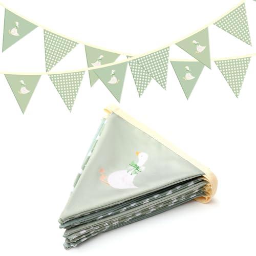 Hahafelt One Silly Goose Birthday Banner, Cute Silly Goose 1st Birthday Party Decorations Fabric Bunting Garland with Bow for Baby Shower, Nursery Room Decor(Plaid, Sage Green)