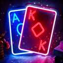 Poker Neon Sign for Wall Decor, Casino LED Night for Las Vegas Party, Poker Room, Bedroom, Man Cave, Dimmable USB Power Red Blue (14.1"x13" IN)