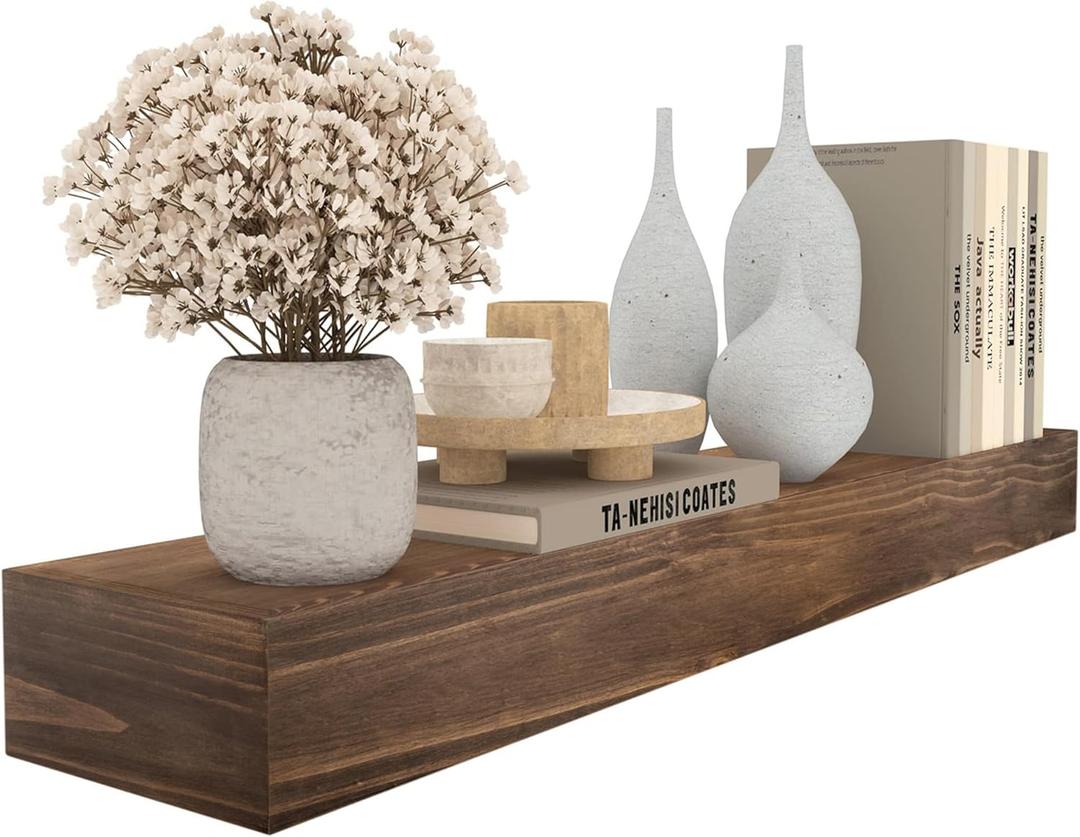 Fireplace Mantel,48 inch Rustic Wood Floating Mantel Shelves for Electric Fireplaces,Solid Wood Farmhouse Mantle for Over Fireplace(Dark Walnut,48x8x6)