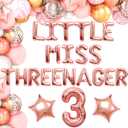 Little Miss Threenager Balloons Little Miss Threenager Birthday Decoration Little Miss Threenager backdrop Little Miss Threenager Party Supplies 3rd party Decoration 3rd Birthday Balloon (Rose Gold)