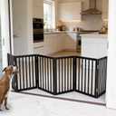 Dog Gate Indoor, Freestanding Dog Fence for The House, Doorways, Hallways,or Stairs,Pet Gate Foldable Wooden,Expandable 24" Height 6 Panels,Black
