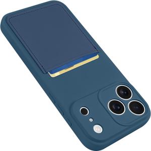Design for iPhone 17 Pro Case with Card Holder for Women Men Soft Liquid Silicone Cover [Microfiber Lining] Full Camera Protection Shockproof Slim for iPhone 17 Pro Case Wallet Blue