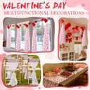 FoldTier 6 Set Valentine's Day Heart Gauze Table Runner Tulle Curtains and Buckets for Room Window 51 x 63 Inch Glitter Heart Valentines Table Runner Pink Tablecloth for Candlelight Dinner Home Decor